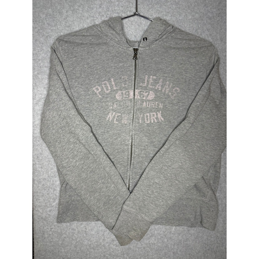 Polo Jeans Co Ralph Lauren Gray Zip Up Hoodie Y2K Vintage Graphic Large